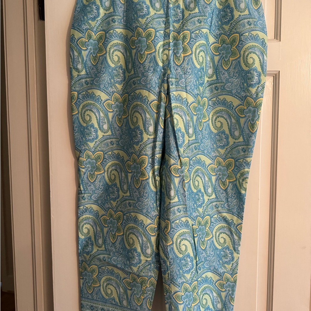 Talbots Blue and Green Ankle-Length Paisley Pants